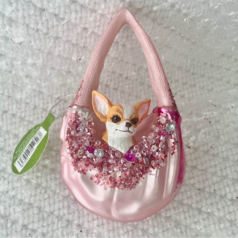 Toy Chihuahua in a Tiny Purse Glass Ornament - Picture 3 of 3